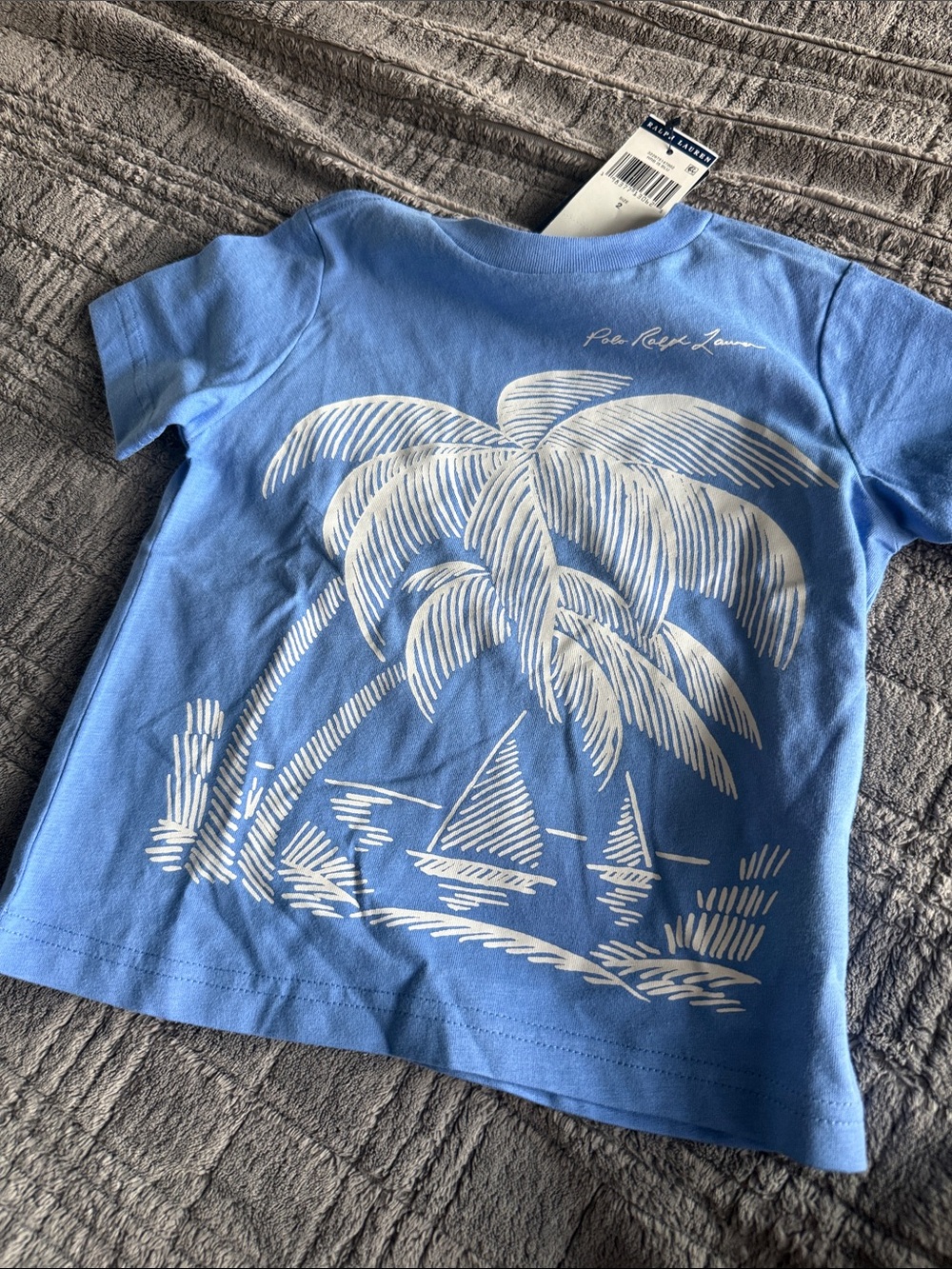 Polo by Ralph Lauren Light Blue Palm & Sail Graphic Tee, size 2T